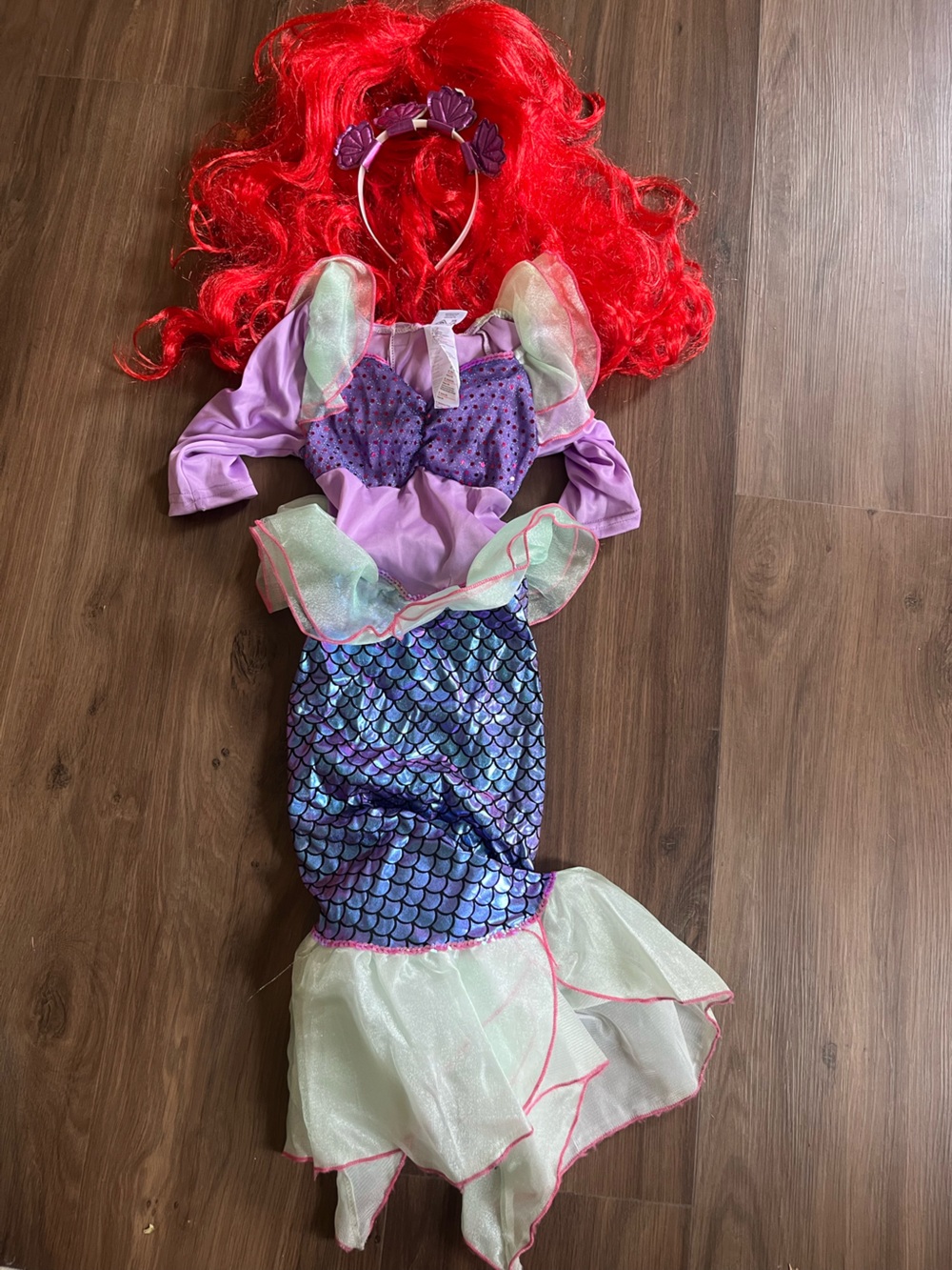 Kids 3t-4t Ariel Purple Mermaid Costume with Iridescent Tail and Ruffle Accents